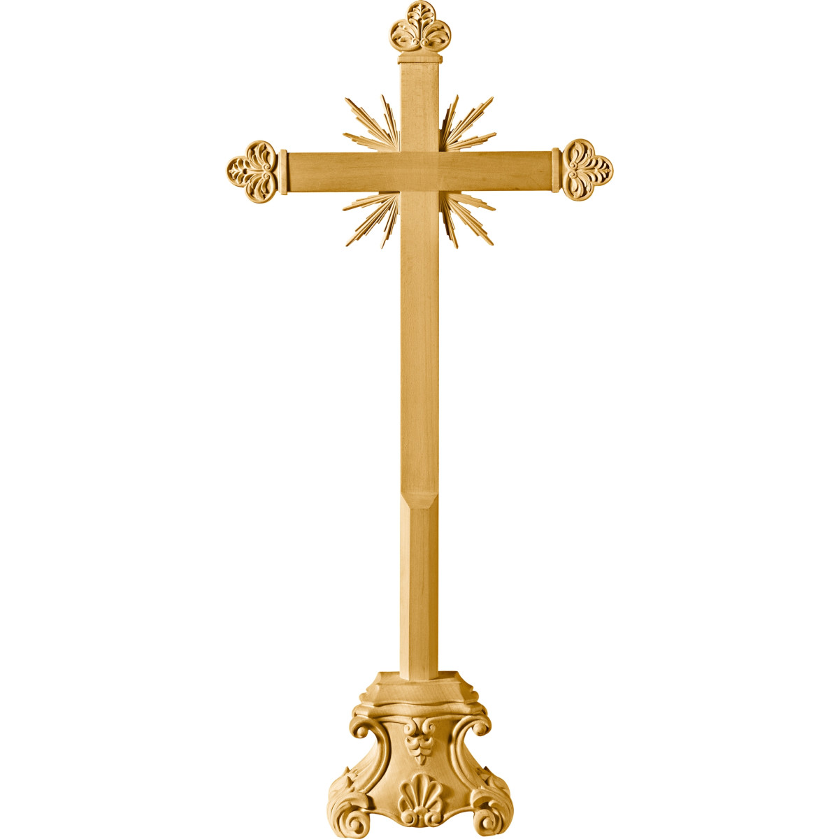 Cruz barroca con rayos en peana